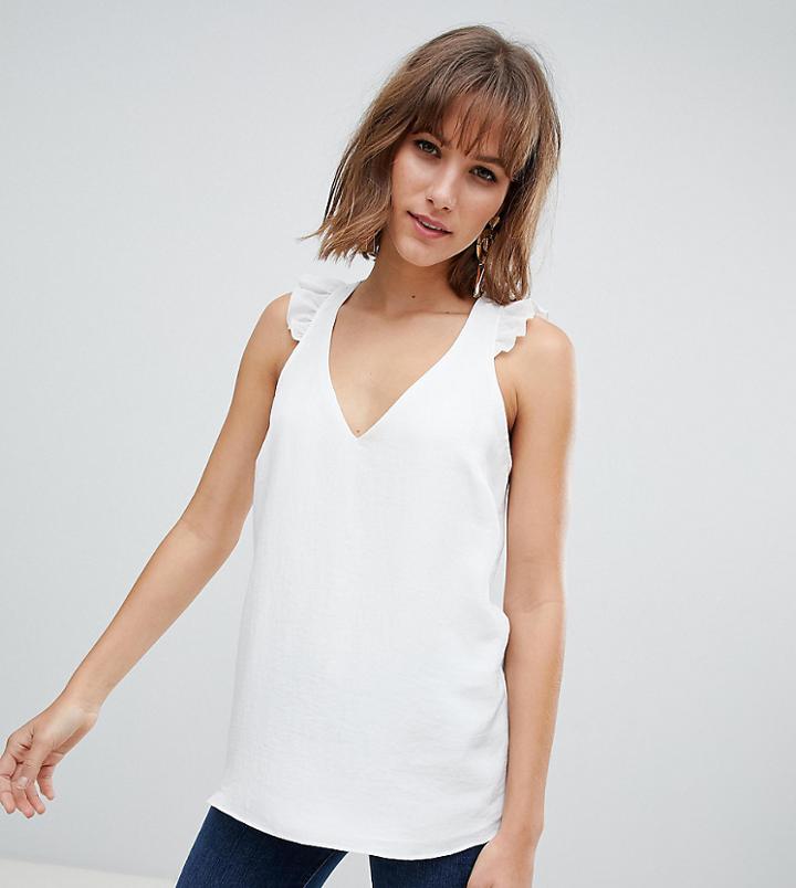 River Island Frilled Tank In White - White