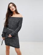 Qed London Bardot Sweater Dress - Gray