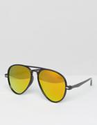 7x Aviator Sunglasses With Rainbow Mirror Lens - Black