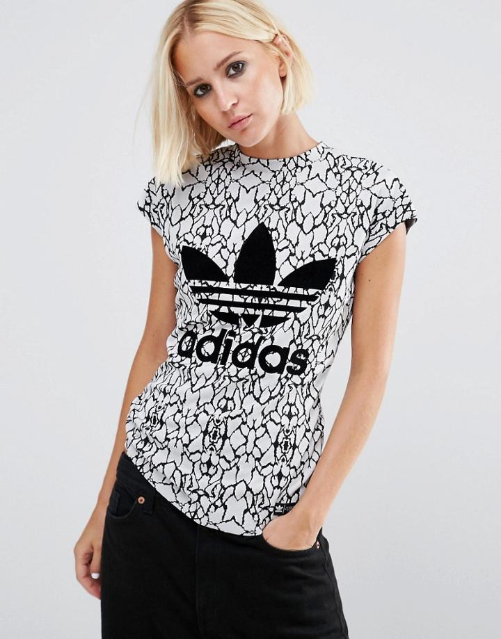 Adidas Originals Printed T-shirt With Trefoil Logo - Cream