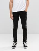 !solid Black Skinny Fit Jeans With Stretch - Black
