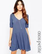 Asos Petite Smock Dress With Lace Insert Detail - Navy