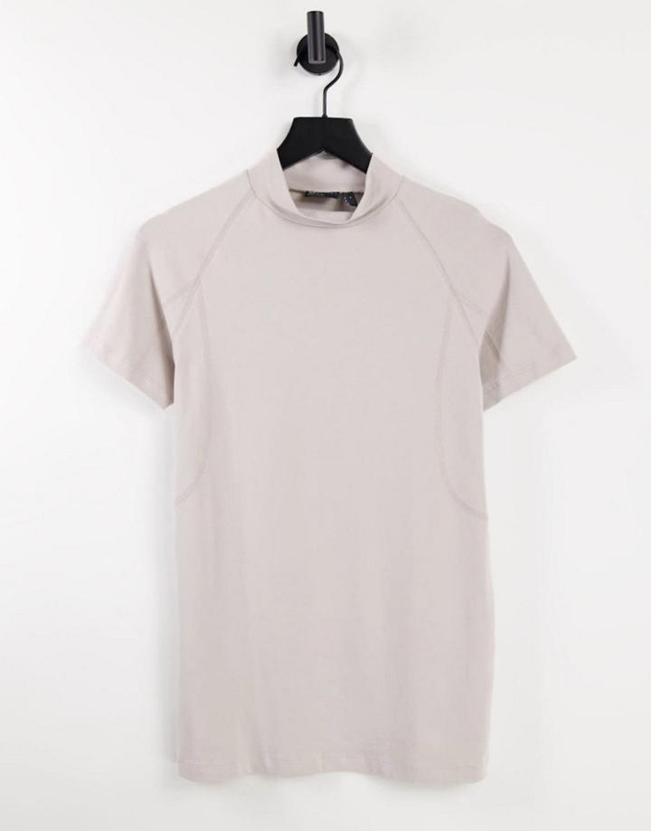 Asos Design Muscle Fit T-shirt With Turtle Neck And Seam Detailing In Light Gray-grey
