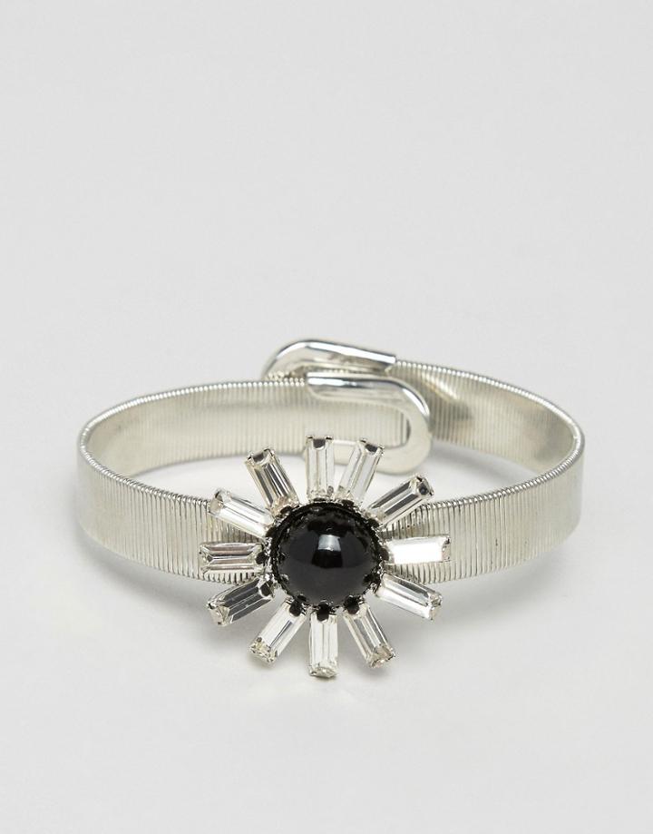 Nylon Gem Statement Cuff Bracelet - Silver
