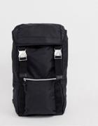 Asos Design Backpack In Black With Double Straps And Metal Buckles