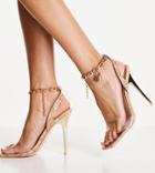 Public Desire Wide Fit Superior Chain Ankle Heeled Sandals In Natural Snake-neutral