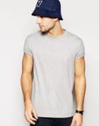 Asos T-shirt With Crew Neck In Relaxed Skater Fit And Roll Sleeve - Gray Marl