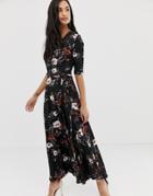 Liquorish Floral Wrap Front Maxi Dress With Tie Waist Belt And Leg Split-multi