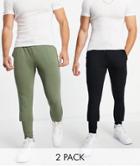 Asos Design Super Skinny Sweatpants In Black/khaki 2 Pack-multi