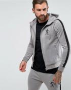 Gym King Track Hoodie In Gray With Black Stripe - Gray