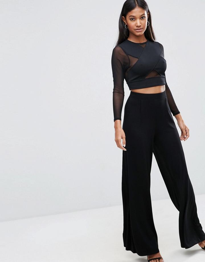 Asos Wide Leg Pants With Pleats - Black