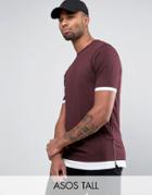 Asos Tall Longline T-shirt With Contrast Cuff And Hem And Side Zips - Red