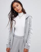 Adidas Originals Three Stripe Zip Thru Hoodie In Gray - Gray