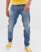 Asos Design Tapered Jeans In Mid Wash Blue - Blue