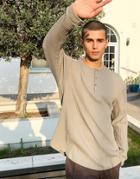 Asos Design Relaxed Long Sleeve Rib T-shirt In Washed Khaki-neutral