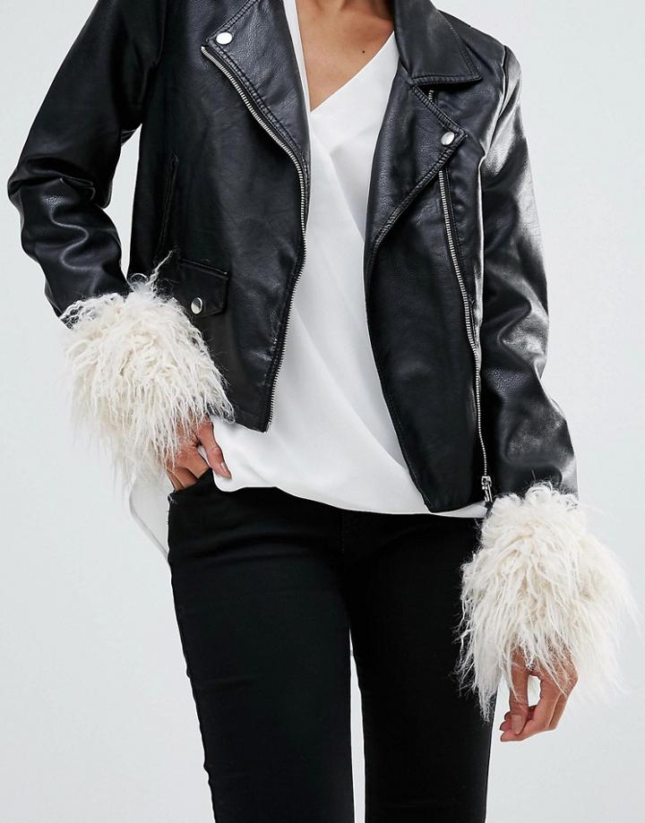 Asos Short Shaggy Faux Fur Cuffs - Cream