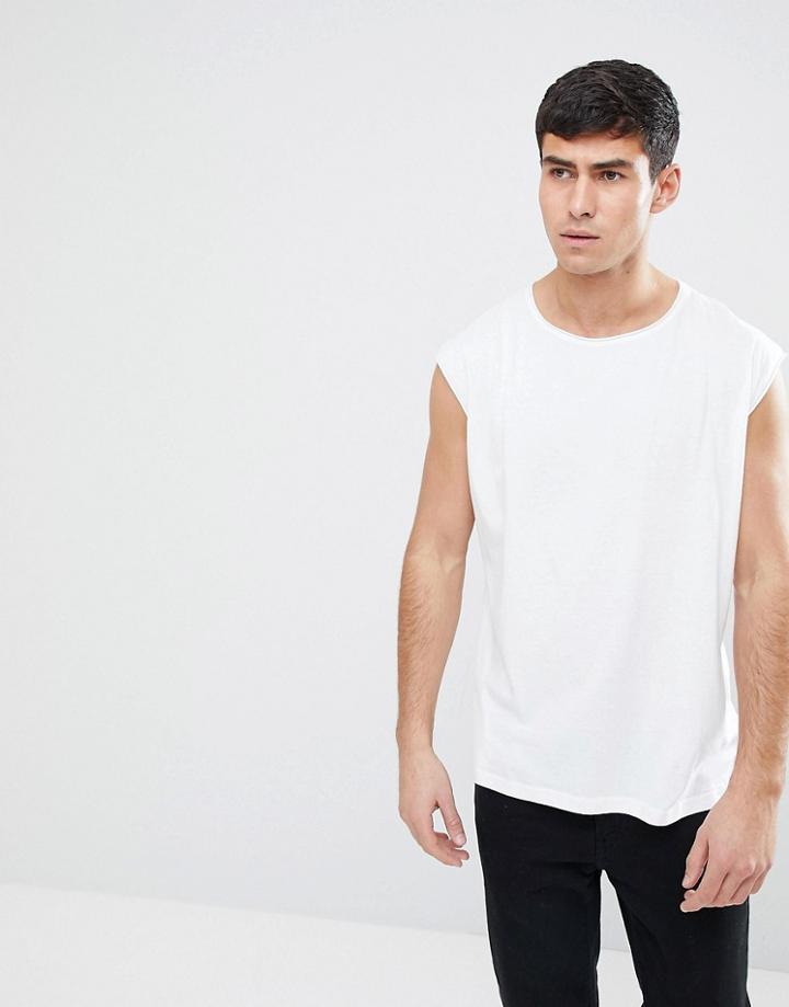 Brave Soul Raw Edge Sleeveless Tank - White