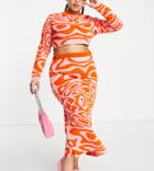 Collusion Plus Swirl Jacquard Fitted Maxi Skirt In Pink And Orange - Part Of A Set-multi