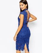 Love Triangle Lace Midi Dress With Delicate Lace Open Back - Navy