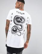 Asos Super Longline T-shirt With Curved Hem Extender And Snake Back Print In White - White
