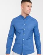 Asos Design Slim Fit Oxford Shirt With Grandad Collar In Blue