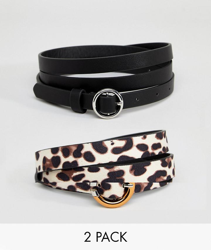 Asos Design Curve 2 Pack Leopard Print Hip & Waist Jeans Belt - Multi