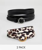 Asos Design Curve 2 Pack Leopard Print Hip & Waist Jeans Belt - Multi