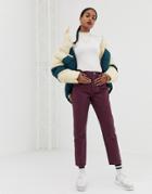 Asos Design Ritson Rigid High Waisted Mom Jeans In Oxblood Stripe With Waist Seam Detail-multi