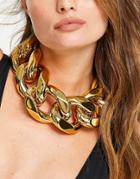 Asos Design Statement Necklace In Extra Large Curb Chain In Gold Tone