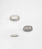 Asos Design Ring 3 Pack With Embossing In Burnished Silver Tone - Silver