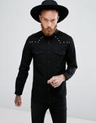 Asos Regular Fit Western Shirt With Stud Details - Black