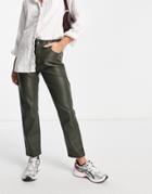 Vero Moda Coated Leather Look Straight Leg Pants In Dark Green
