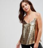 Asos Petite Sequin Fuller Bust Cami With V-neck - Gold