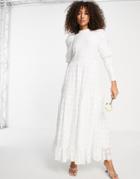 Sister Jane Bridal 80s Puff Sleeve Backless Lace Maxi Wedding Dress In Ivory-white