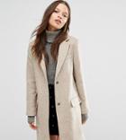 Asos Petite Wool Blend Slim Coat With Pocket Detail - Brown