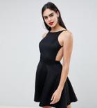 Asos Design Tall Racer Front Circle Skirt Dress - Black