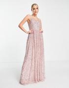 Maya All-over Embellished Cross Back Maxi Dress In Taupe Blush-white