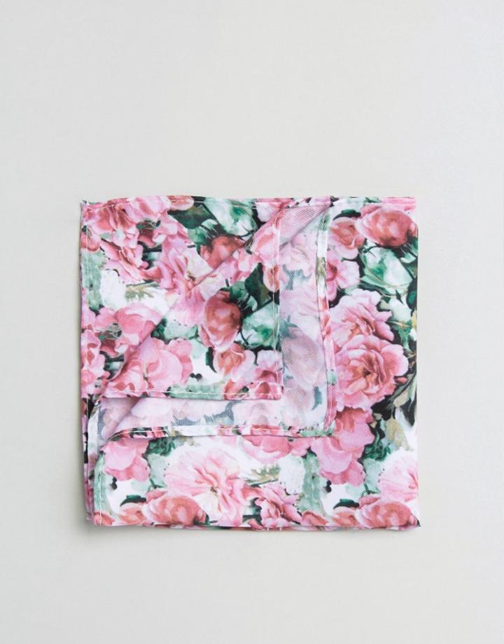 Asos Pocket Square In Floral Design - Pink