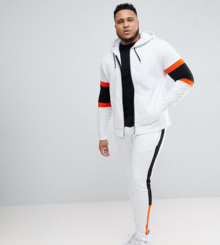 Asos Plus Tracksuit Zip Up Hoodie With Color Blocking/ Super Skinny Jogger - White