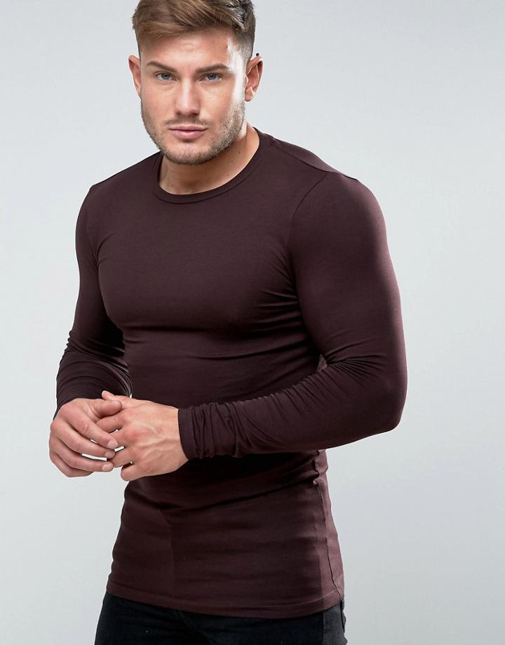 Asos Extreme Muscle Longline Long Sleeve T-shirt In Purple - Purple