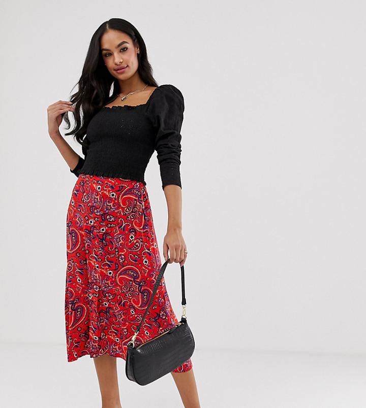 Y.a.s Button Down Paisley Print Midi Skirt