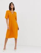 Asos Design Midi Shirt Dress With Lace Up Front - Yellow