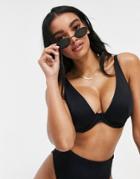 Asos Design Fuller Bust Step Front Underwired Bikini Top In Black Dd-g - Black