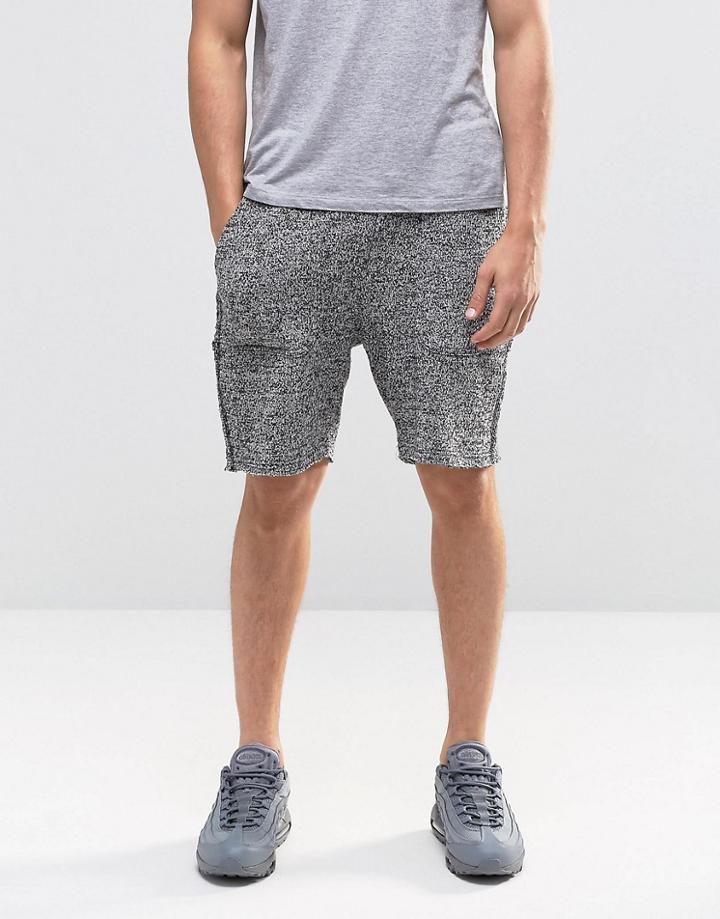 Asos Standard Fit Jersey Shorts In Textured Fabric With Raw Hem In Salt And Pepper - Salt And Pepper