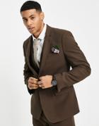 Asos Design Wedding Skinny Suit Jacket In Brown Twill