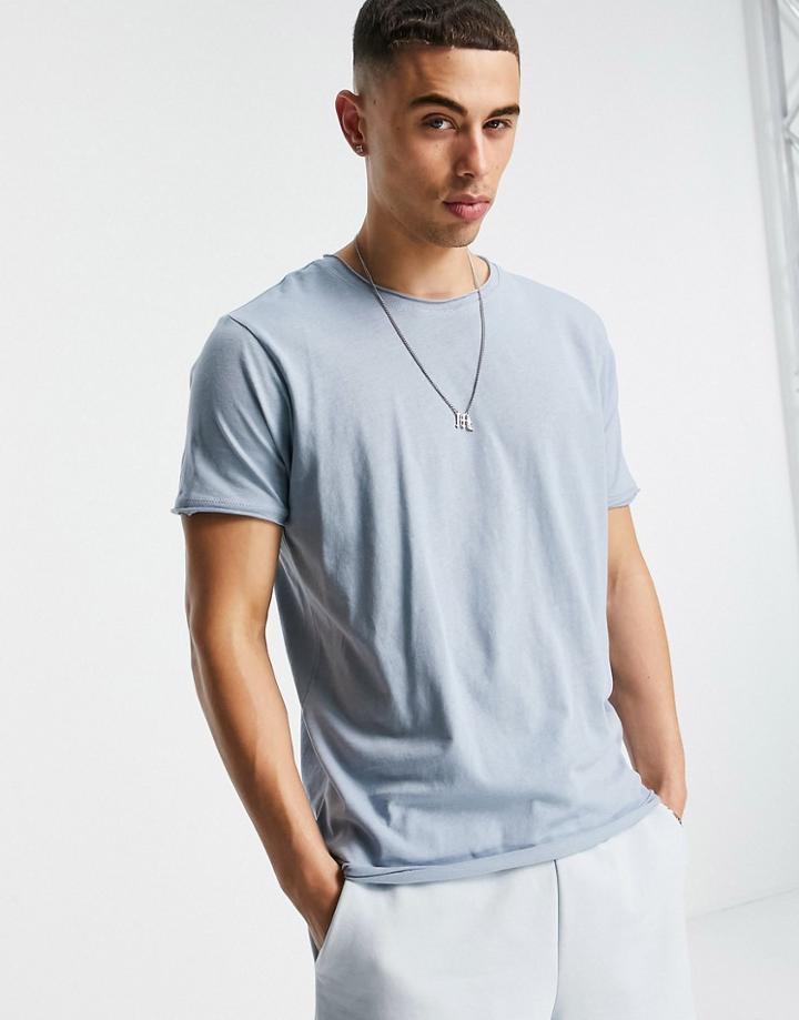Brave Soul Raw Edge T-shirt In Dusty Blue-blues