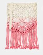 South Beach Crochet Crossbody Bag With Tassles In Pink Ombre - Ombre Pink