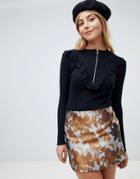 Brave Soul Roxbury Zip Up Sweater With Circle Ring Pull - Black