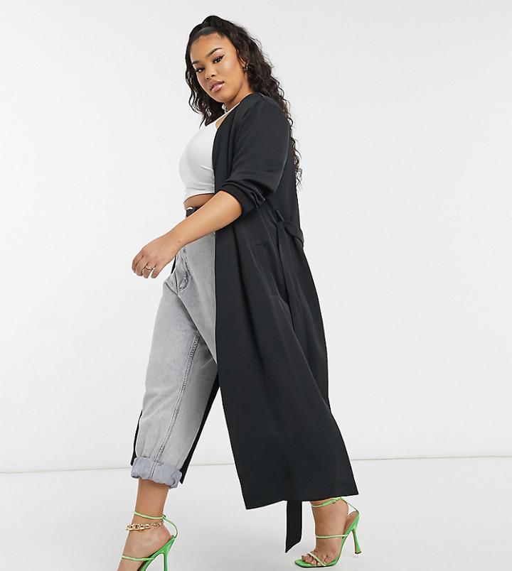 River Island Plus Longline Lightweight Duster Jacket In Black