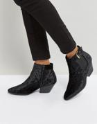 Qupid Low Heel Velvet Western Boot - Black